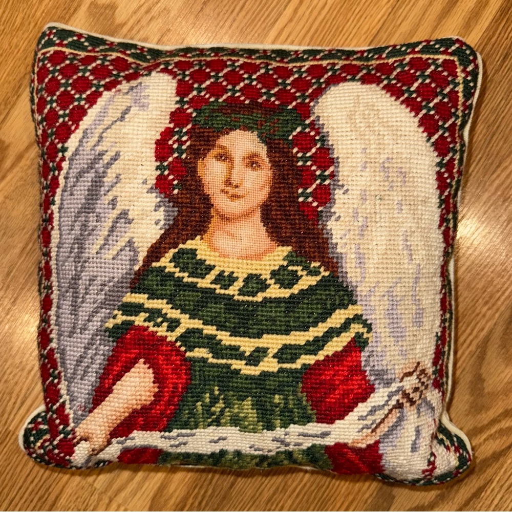 Wool Petitpoint Needlepoint Velvet Backed Angel‎ Pillow